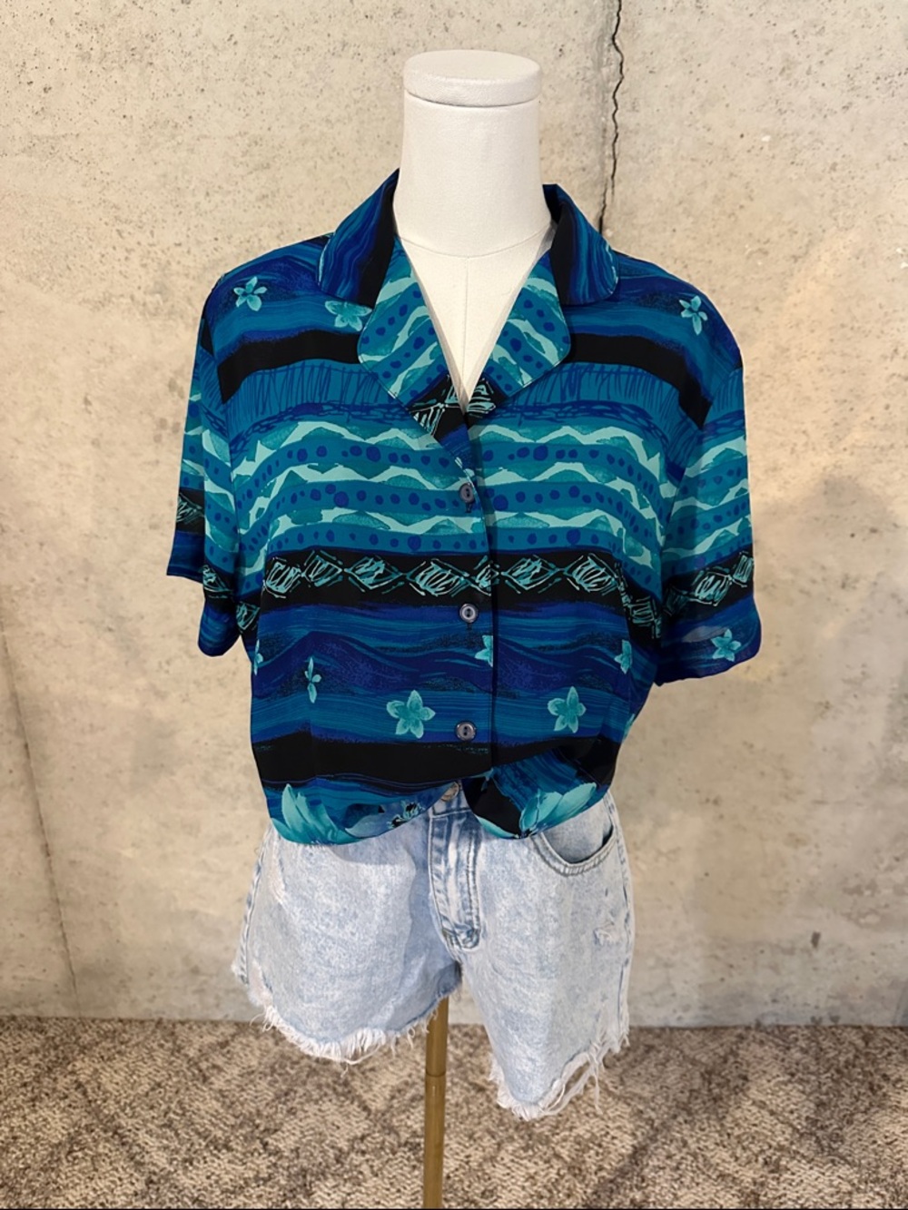 Vintage Alfred Dunner Button Up Blouse Coastal Grandma Y2K Vacation Size 14